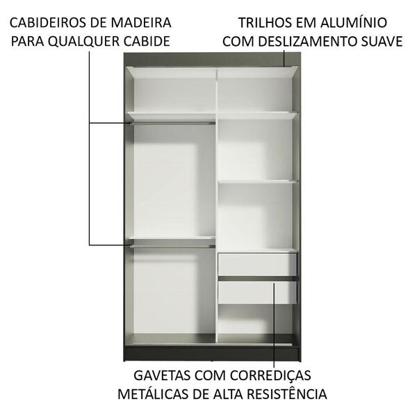 Guarda-roupa Solteiro Madesa Tokio 2 Portas De Correr De Espelho 2 Gavetas